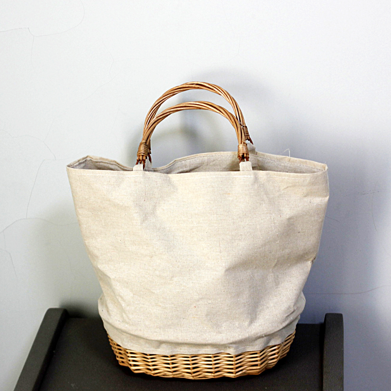 Basket Bag Wicker - 위커 바구니 가방 린넨 패치워크 여성