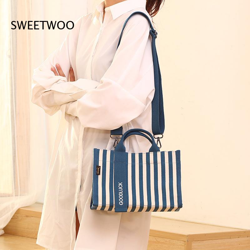 Women Hand Bags For Office - 2026 세로 스트라이프 캔버스 소형 토트백