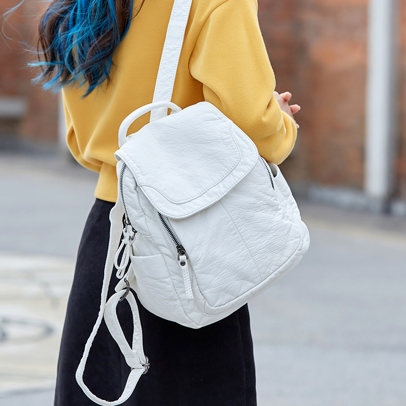 Women Bags In Sale - 여성용 배낭 화이트 워싱 가죽 배낭,