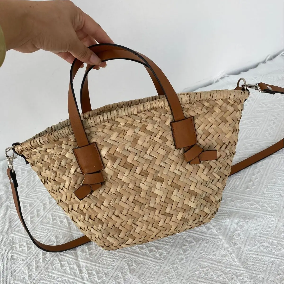 Basket Bag Wicker - 보헤미안 빨대 바구니 가방, 수제 고리