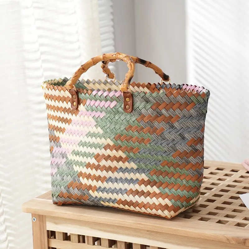 빈티지 Bamboom 핸들 등나무 여성 핸드백 고리버들 - Basket Bag Wicker 리뷰 및 가격
