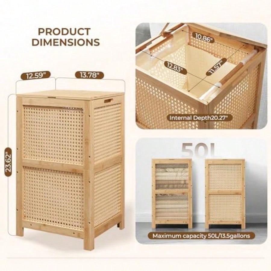 대나무 위커 세탁 바구니(뚜껑 포함), 13갤런/50리 - Basket Bag Wicker 리뷰 및 가격