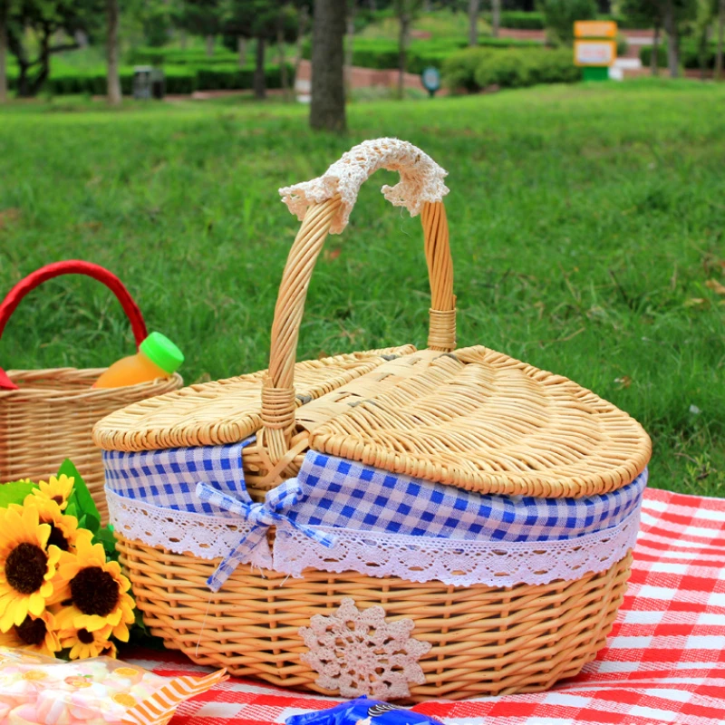 손잡이가 있는 위커 바구니, 이중 뚜껑, 대형 캠핑 피 - Basket Bag Wicker 리뷰 및 가격