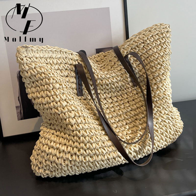 짚으로 엮은 토트백, 캐주얼한 스타일, 넉넉한 수납 공 - Women Bags Offers 리뷰 및 가격