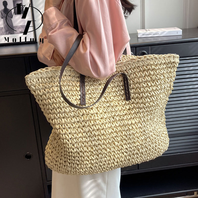 짚으로 엮은 토트백, 캐주얼한 스타일, 넉넉한 수납 공 - Women Bags Offers 리뷰 및 가격