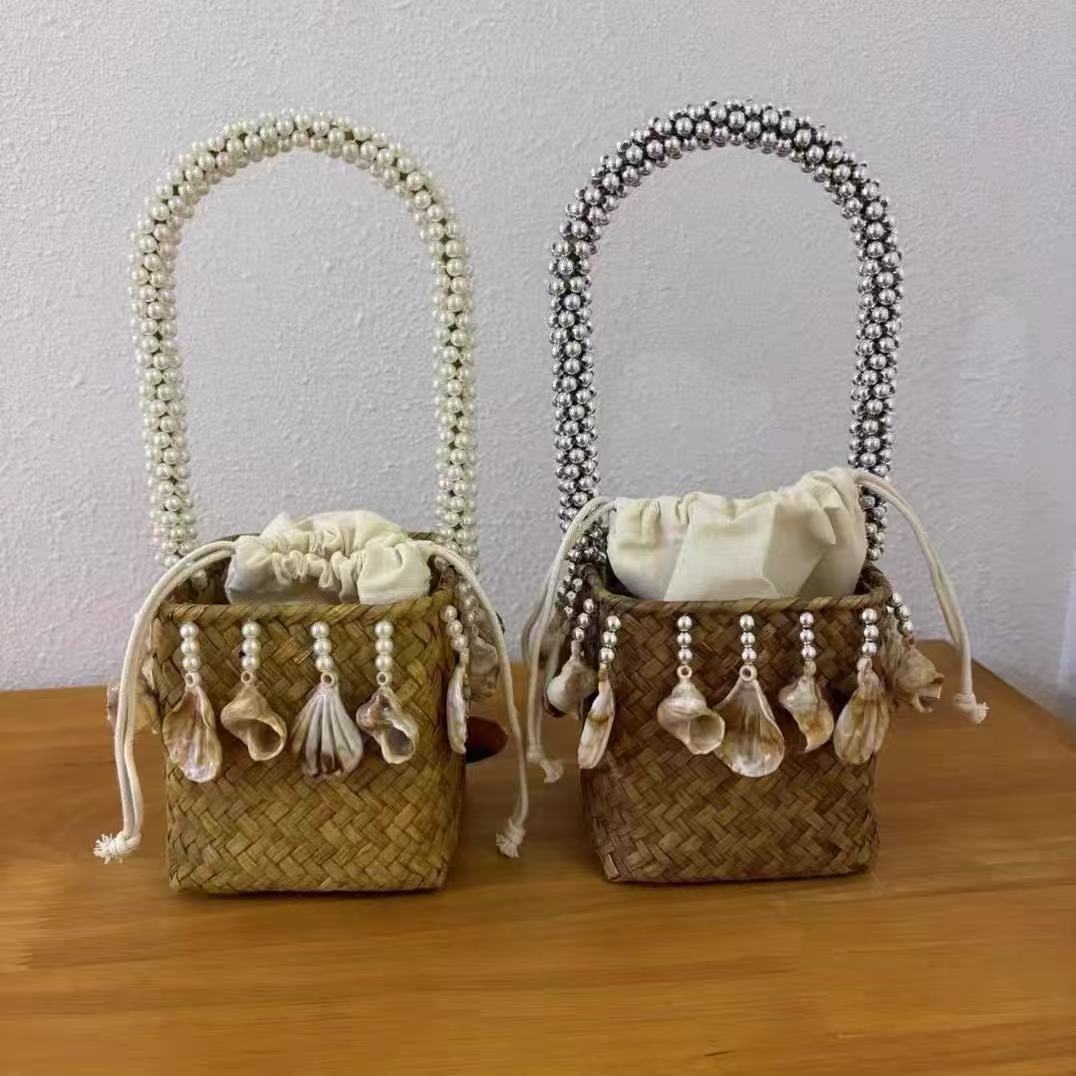 여성용 위커 우븐 박스 라탄 가방, 진주 손잡이 핸드백 - Basket Bag Wicker 리뷰 및 가격