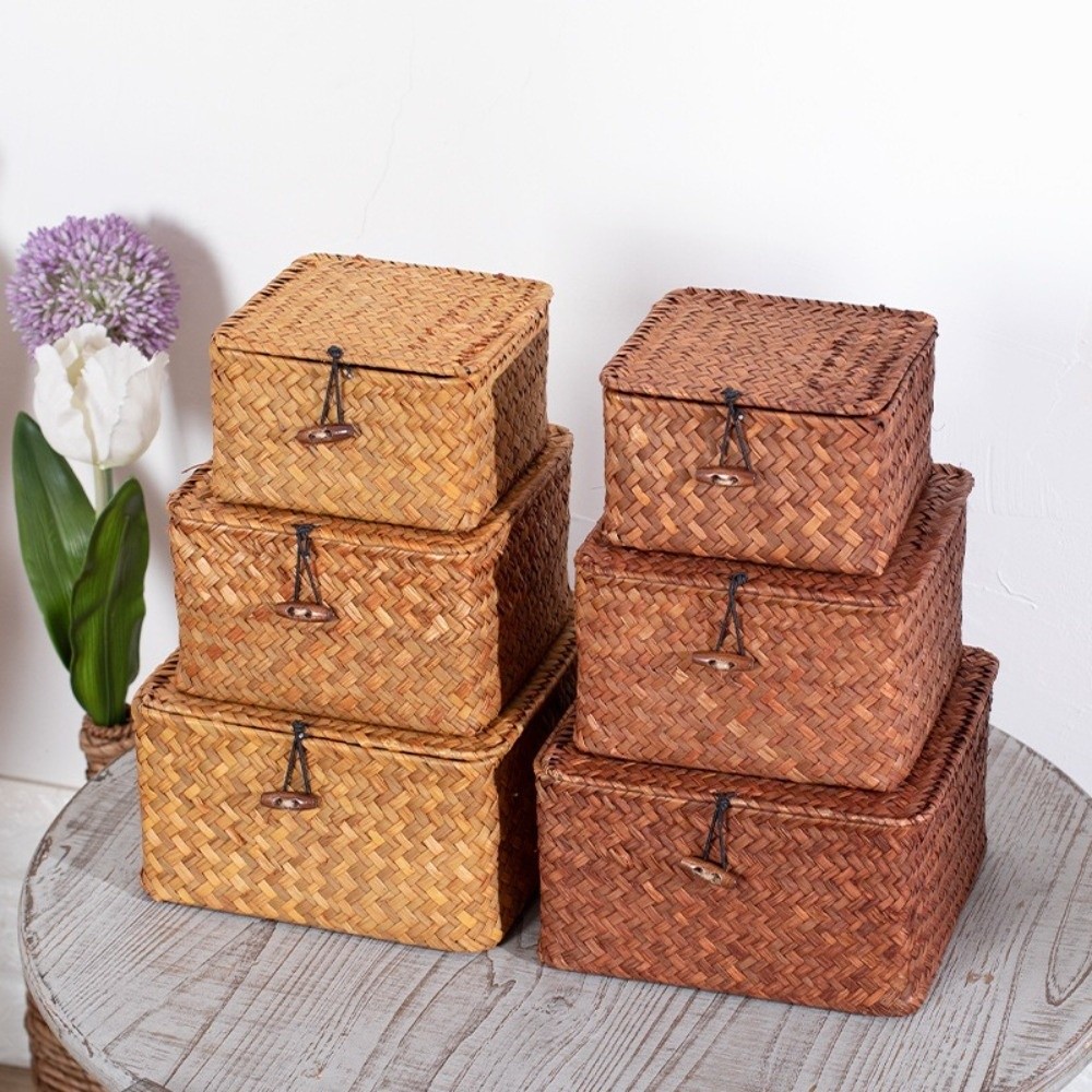친환경 해초 위커 선반 바구니 뚜껑이 있는 직사각형 수 - Basket Bag Wicker 리뷰 및 가격