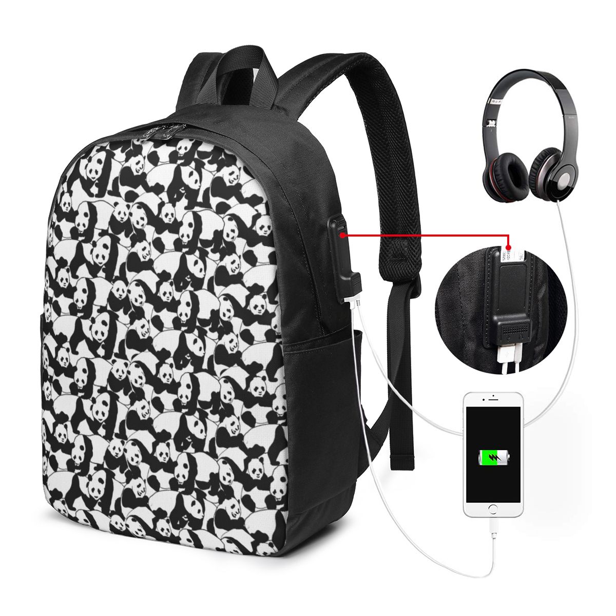 팬더 패턴 배낭 여행 노트북 가방 컴퓨터 대학생 학교  - Women Bags For Travel 리뷰 및 가격